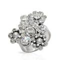 Floral Base Metal Dress Ring with Crystals- Adjustable