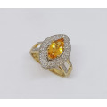 0.68ct Citrine Halo Diamond Ring in 14k Gold
