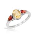 Citrine and Garnet Ring in Silver- Size 7
