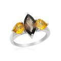 Brown Topaz and Citrine Ring in Silver- Size 7