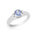 0.51ctw Natural Diamond and Sapphire Ring in Silver- Size 7