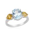 Natural Citrine and Topaz Trilogy Ring in Silver- Size 6