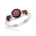 Natural Garnet and Diamond Ring in Silver- Size 6.5