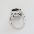 Syn. Sapphire and Diamond 14K White Gold Ring