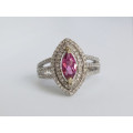 0.66ct Pink Marquise Tourmaline and Diamond Ring Size 6