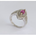0.66ct Pink Marquise Tourmaline and Diamond Ring Size 6