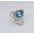 2.28ctw Swiss Blue Topaz and Diamond 14K White Gold Ring