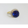 5.25ct Syn. Sapphire and Diamond Ring in 14K Yellow Gold