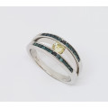 0.69ctw Yellow and Blue Diamond Split Band Ring in White Gold