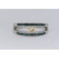 0.69ctw Yellow and Blue Diamond Split Band Ring in White Gold