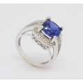 3.38 ct Syn.Sapphire and Diamond Ring in 14k White Gold
