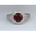 Art Deco 1.21ct Garnet and Diamond Ring in 14K White Gold