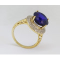 5.25ct Syn. Sapphire and Diamond Ring in 14K Yellow Gold