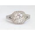 1ct CZ Halo and Diamond ring in White Gold