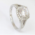 1ct CZ Halo and Diamond ring in White Gold