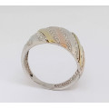 Silver, Gold and Rose Strip Ring - Size P
