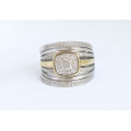 Natural Diamond and CZ  ring in 9ct Yellow and 925 Sterling Silver- Size 7.5