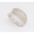 Clear CZ Cluster Style Band in 925 Sterling Silver- Size 6.75