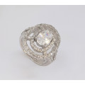 1.785ctw CZ Oval halo Ring in Silver- Size 6, 8