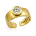 Adjustable Gold Plated Base Metal Ring with a Clear Crystal