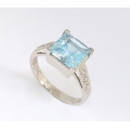 *CD DESIGNER JEWELRY* Blue Topaz and CZ Ring in Silver- Size 6