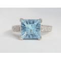 *CD DESIGNER JEWELRY* Blue Topaz and CZ Ring in Silver- Size 6