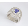 *CD DESIGNER JEWELRY* Cr Tanzanite and CZ Ring in Silver- Size 8