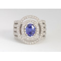 *CD DESIGNER JEWELRY* Cr Tanzanite and CZ Ring in Silver- Size 8.5