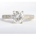 1.25ct CZ Solitaire with accents on shank Ring in Silver- Size 7.5