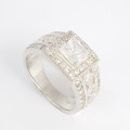 Broad Princess CZ Halo Ring in Silver - size 8.5