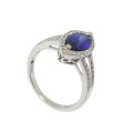 Sapphire and Diamond Halo White Gold Ring- Size 6