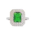 1.5ct Green and Clear CZ Halo Ring in Silver- Size 7
