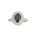 1.67ct Oval Black CZ with Halo Design Ring in 925 Sterling Silver- Size 7.25