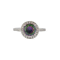 1.25ctw Mystic Rainbow CZ Ring with Halo in 925 Sterling Silver, Size 8