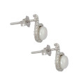 White Button Freshwater Pearl and CZ Studs in 925 Sterling Silver