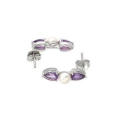 1.5ctw Natural Amethyst and Freshwater Pearl Earrings in Silver
