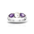 Amethyst and Freshwater Pearl Ring in Silver - SIZE 6