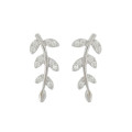 0.05ctw 925 Sterling Silver Cubic Zirconia Leaf Stud Earrings