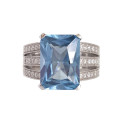 *CD DESIGNER JEWELRY* Broad Blue Cubic Zirconia Ring in Silver- Size R