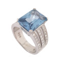 *CD DESIGNER JEWELRY* Broad Blue Cubic Zirconia Ring in Silver- Size R