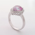 Sterling silver Pink Pear CZ Halo Ring - Size 7/ 9