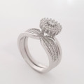 Sterling silver Halo CZ Ring Set - Size 7.75
