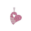Pink and White Crystals- Heart Pendant in Silver