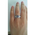 1.3ct Tanzanite, Diamond and Mother of Pearl Ring in 14k White Gold