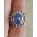 4.87ctw Natural Tanzanite Flower Ring in Sterling Silver
