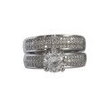 Broad CZ Solitaire Half etenity band Rings in Silver- Size 7, 8, 9