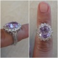 10.65ctw CZ Violet Dress Ring in Silver- Size 5, 6