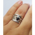 White Gold 0.54ct Oval Sapphire and Diamond ring- Size Q