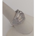 *CD DESIGNER JEWELRY* 3.26ctw CZ Broad Silver Ring- Size R
