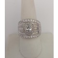 *CD DESIGNER JEWELRY* 3.26ctw CZ Broad Silver Ring- Size R